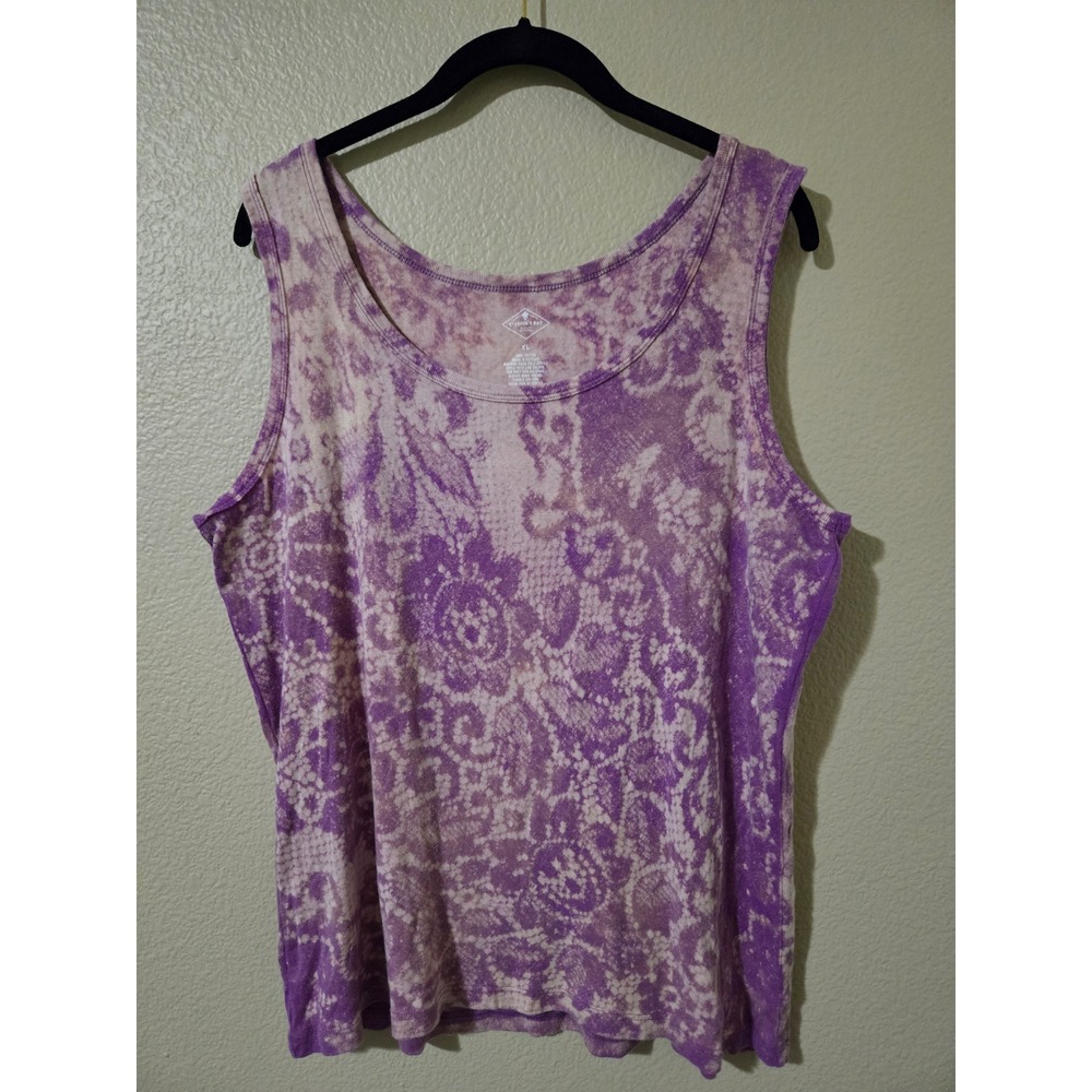 Womens XL Purple Bleach painted Urbanwear Cotton Scoop Neck Tank Top
